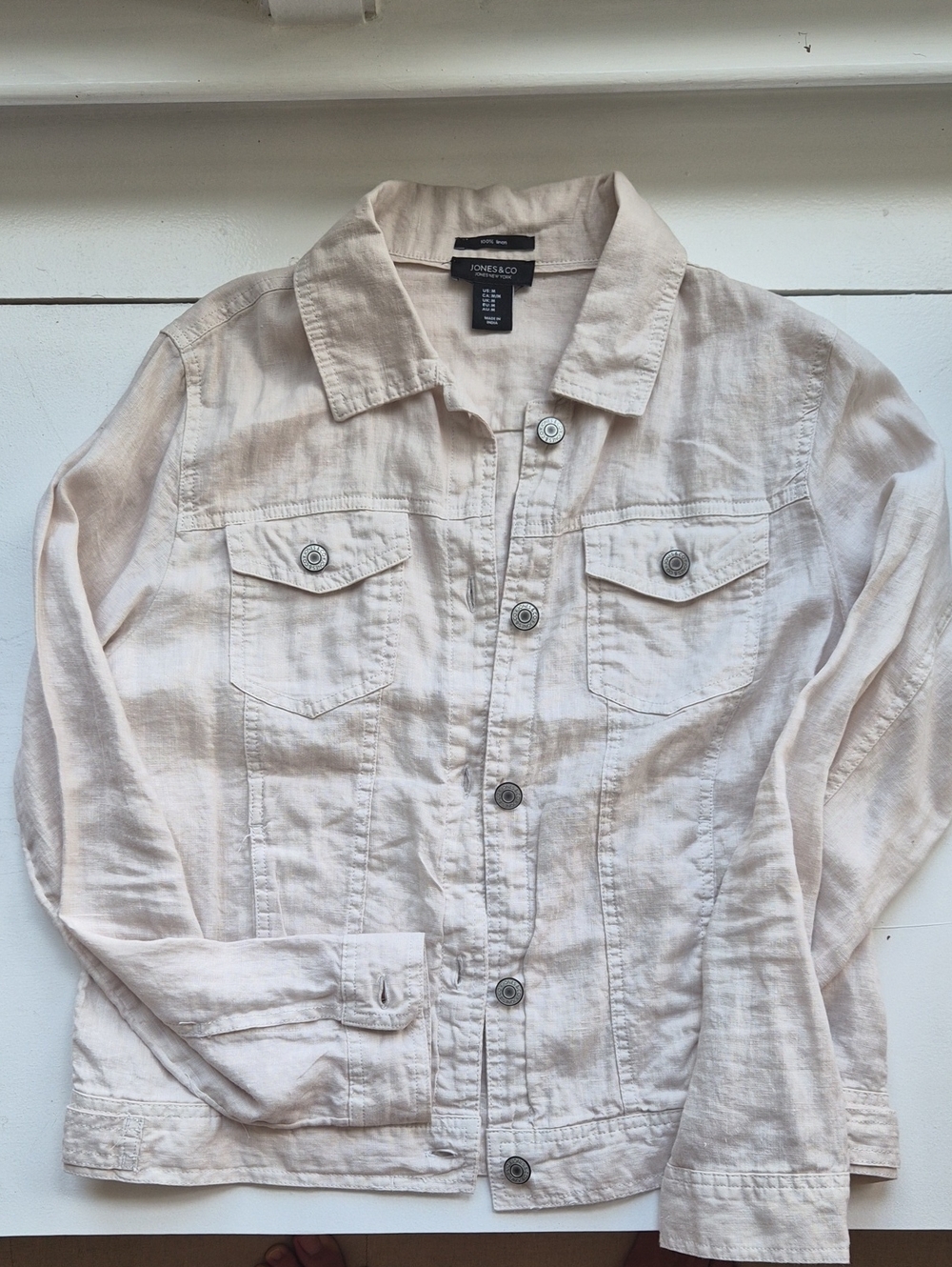 Jones New York Light Cream Button-Front Jean Jacket